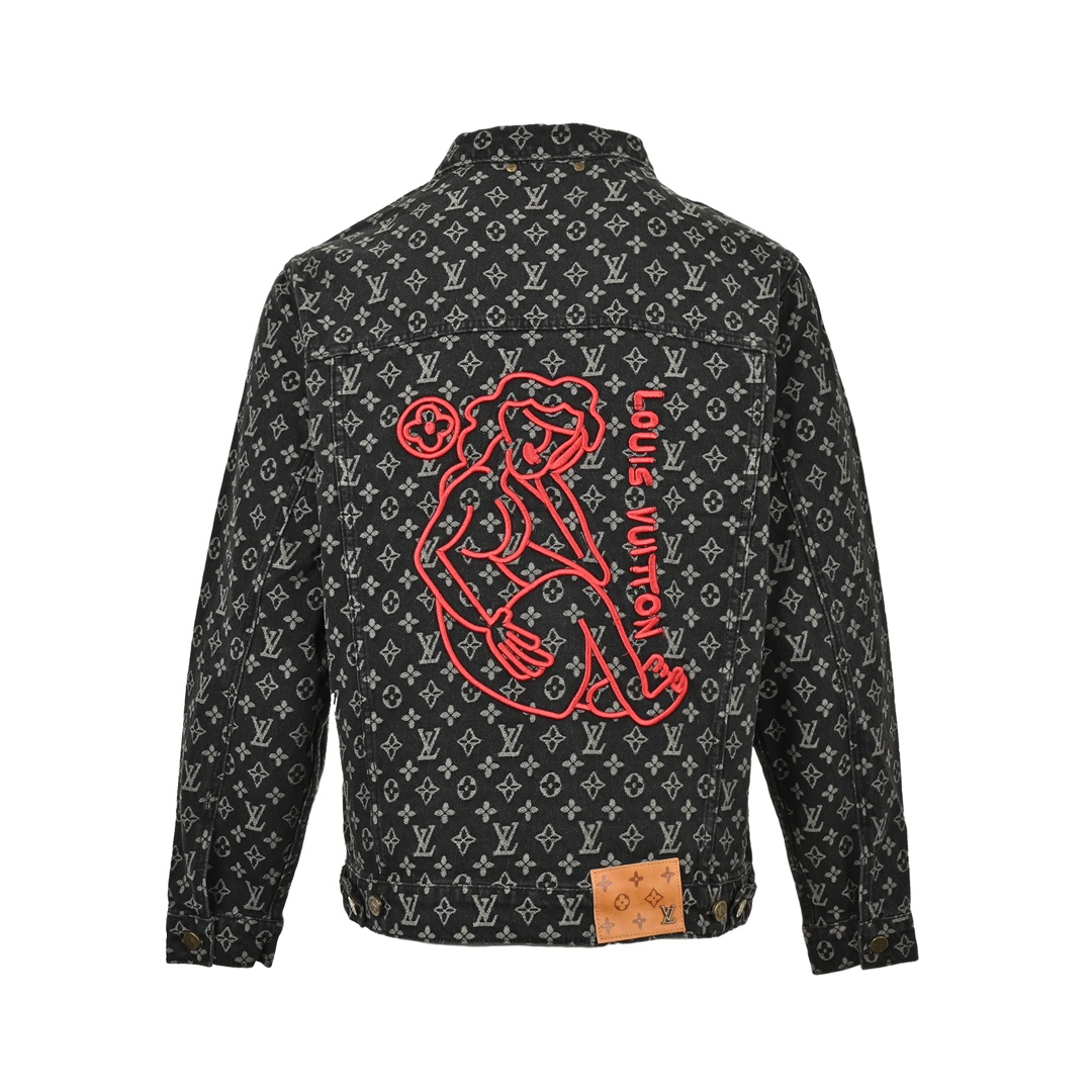 Louis Vuitton 24Fw all-over monogram and red man embroidered denim jacket
