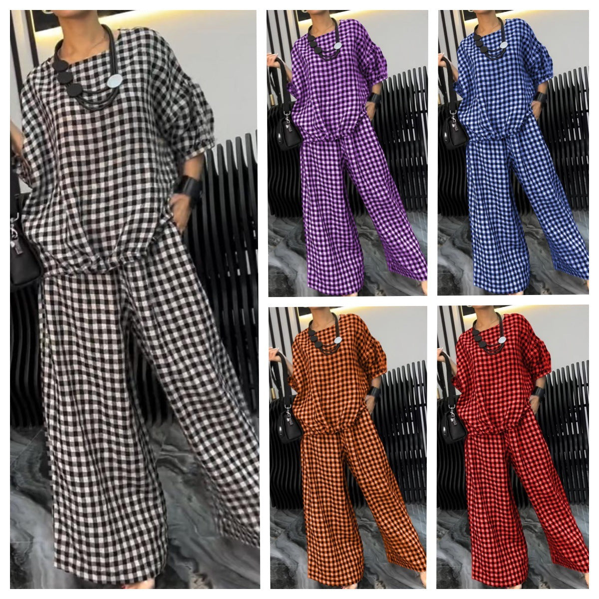 Women's Elastic Drawstring Wide-Leg Pants Suit