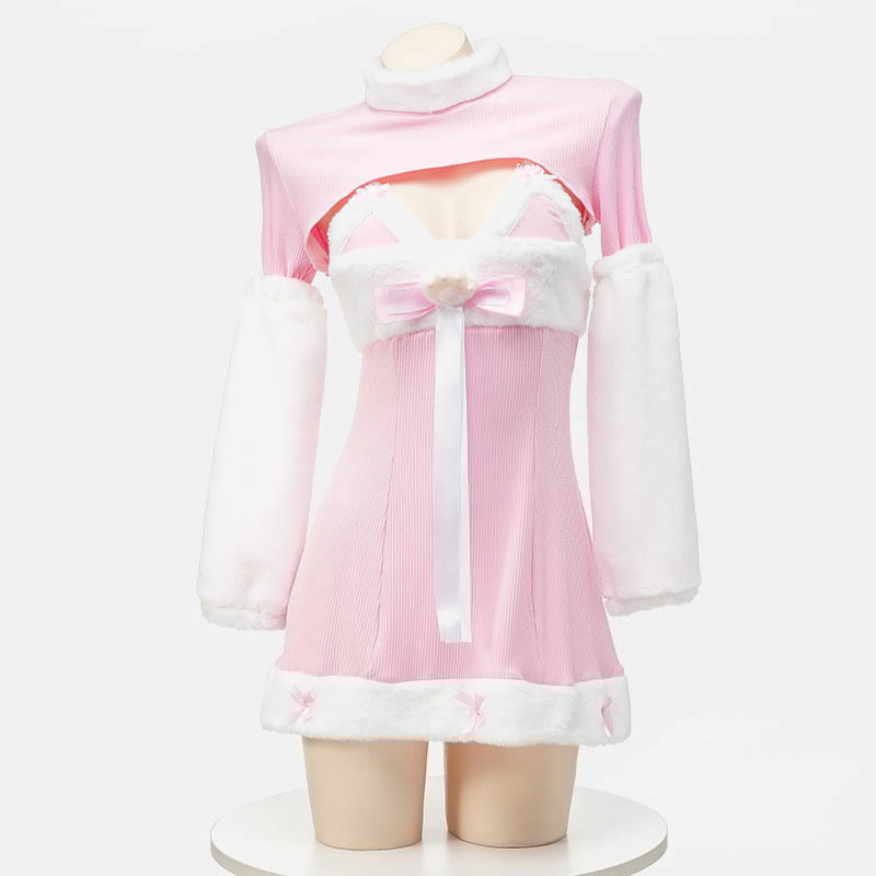 Kawaii Cat Ears Bow Knot Fuzzy Dress Lingerie Set