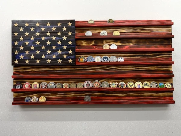 Handmade US Flag Challenge Coin Display