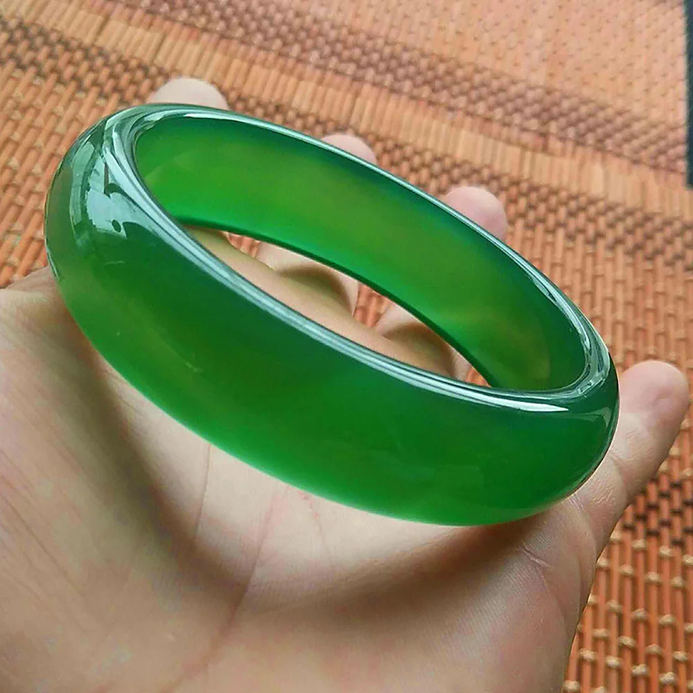 Natural Green Jade Bangles For Women Brazil Chalcedony Charm Jadeite Widened Bracelet Luxury Jewelry Mom's Gift Free Shipping