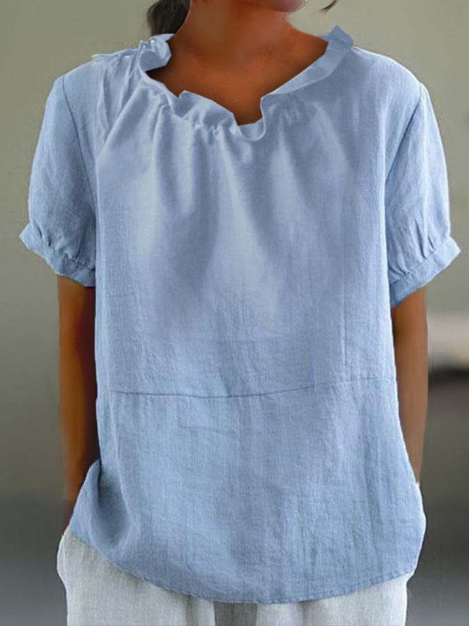 Solid Color Cotton And Linen Top
