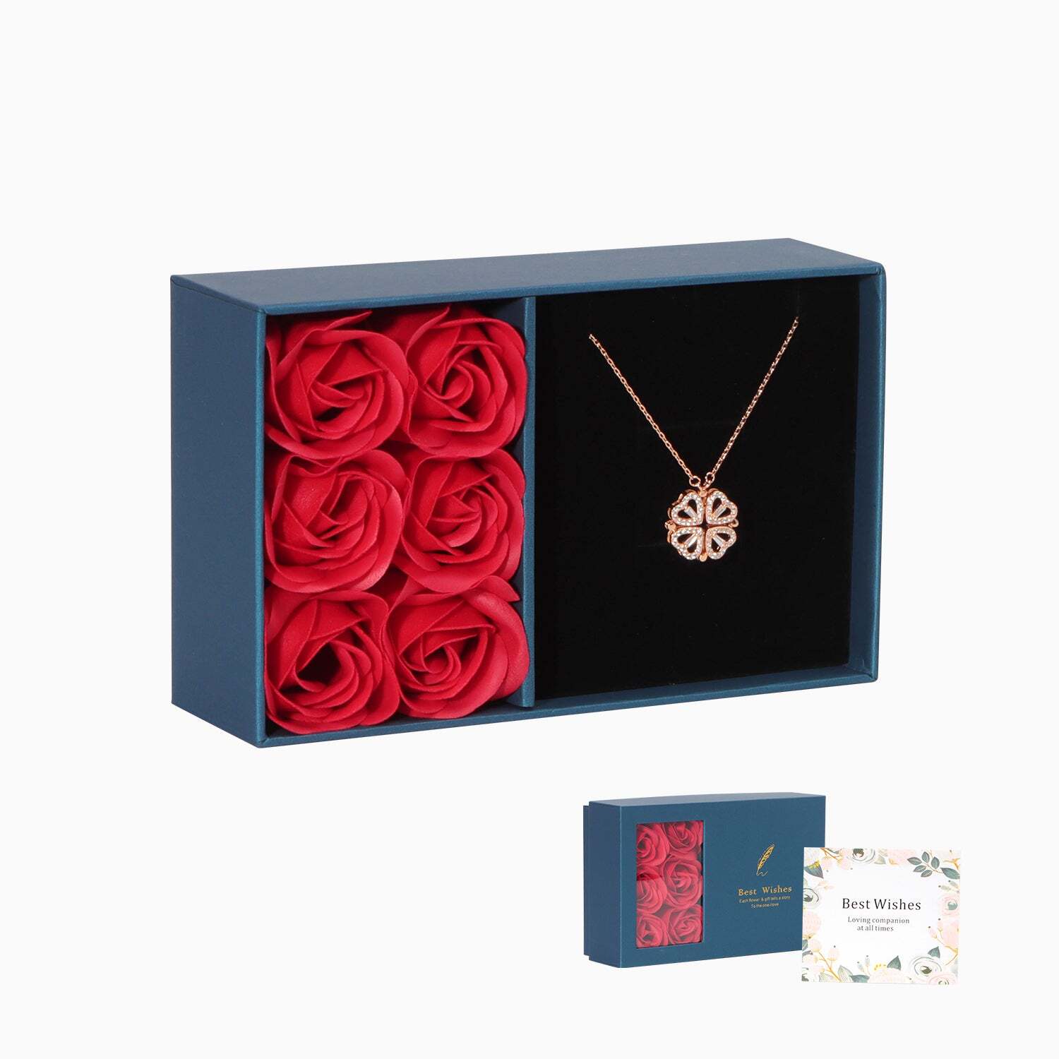 🎁Lucky Heart Sterling Silver Necklace WITH SIX ROSES💖