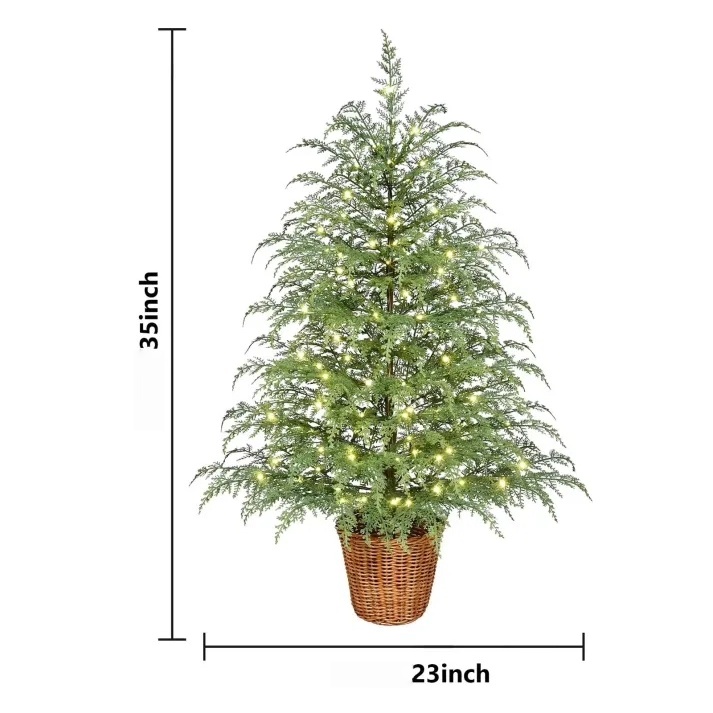 🎄Early Christmas Sale🔥Pre-Lit Green Cypress Artificial Christmas Potted Tree with White Twinkle LED Lights