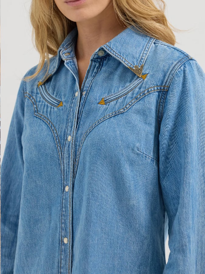 Women's Vintage Western Art Print Casual Linen Shirt