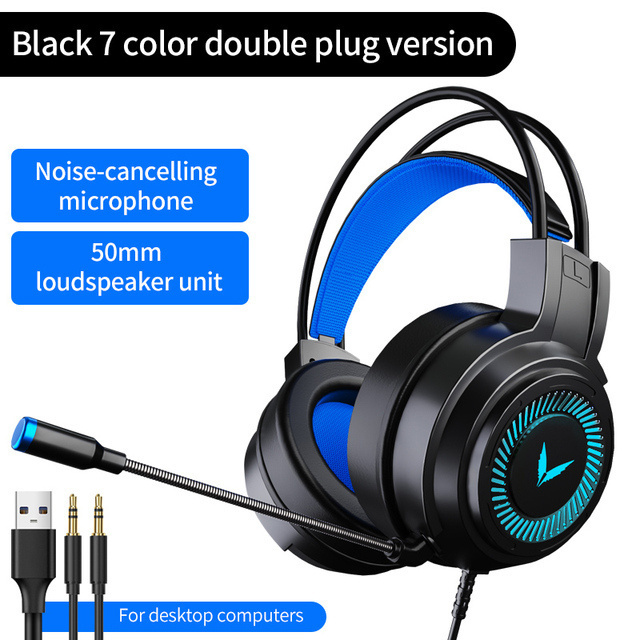 Hot Gaming Headset Gamer Headphones 7.1 Surround Sound Stereo Wired Earphones USB Microphone Colourful Light for PC Laptop PS4