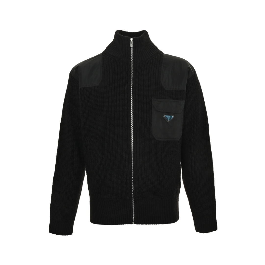 Prada 24Fw triangle logo patchwork knitted sweater
