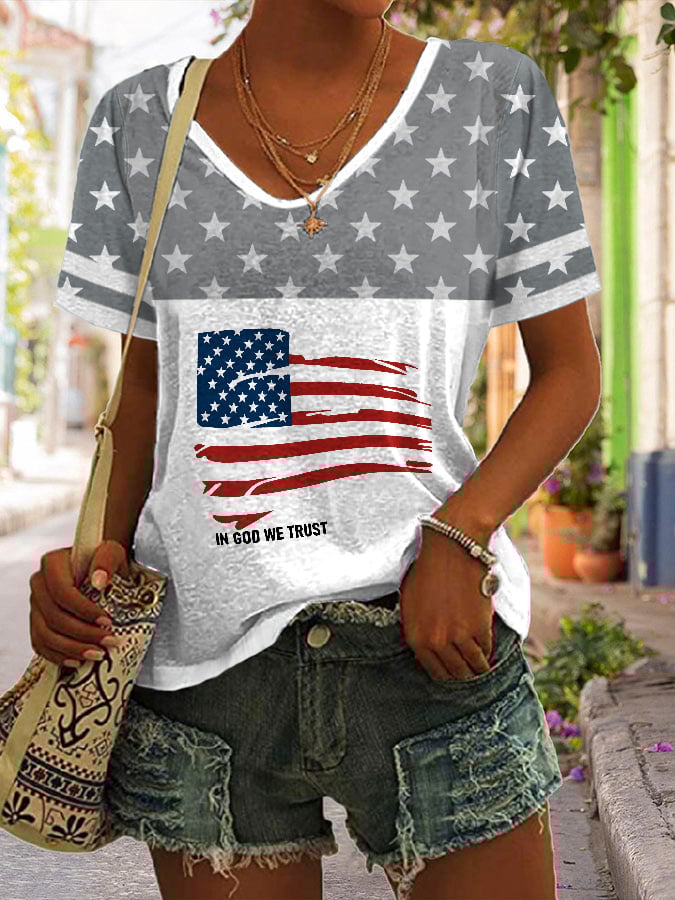 Women'S Independence Day Flag Print T-shirt