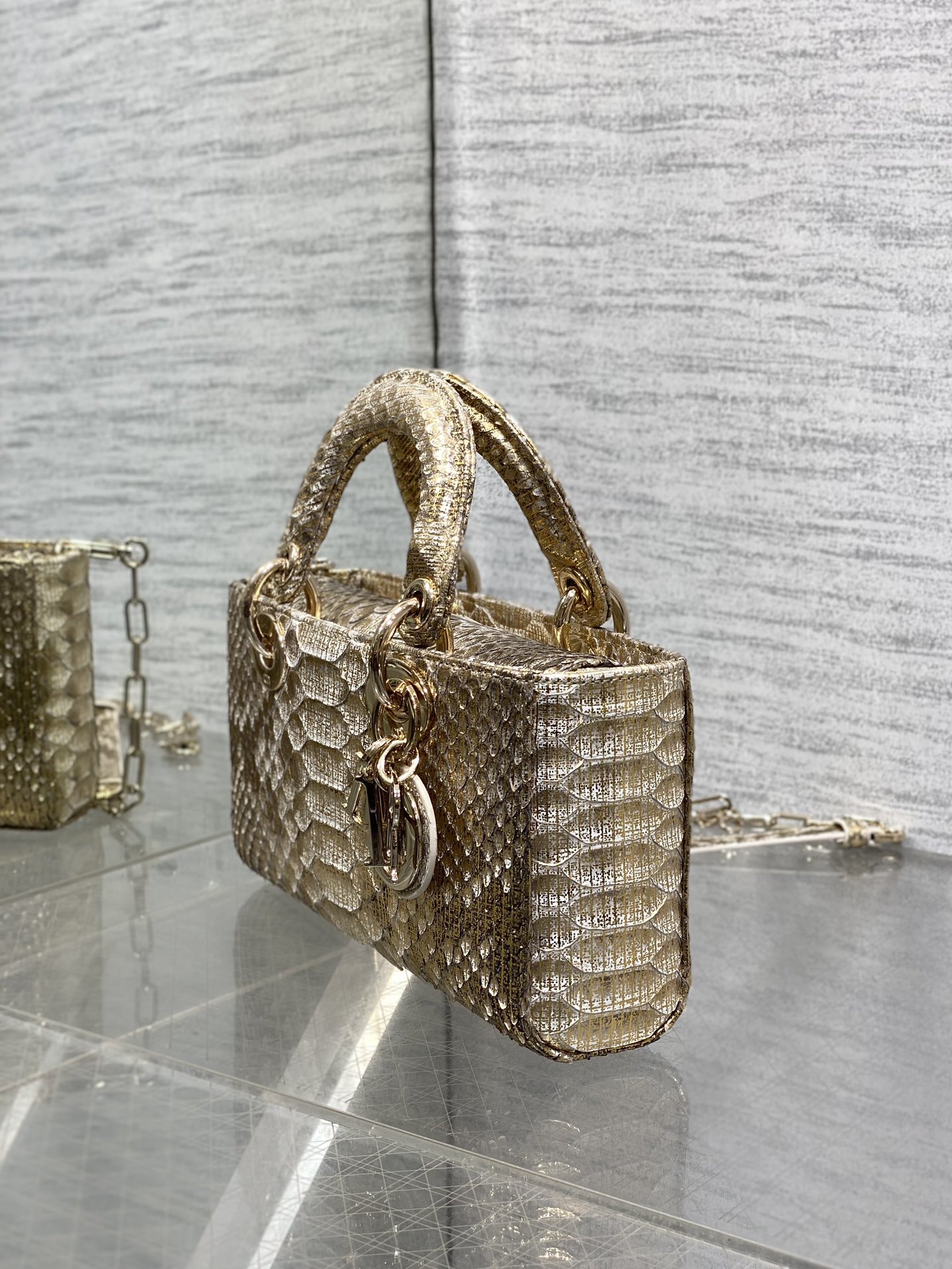 Dior Lady horizontal rare snakeskin Lady Dior bag