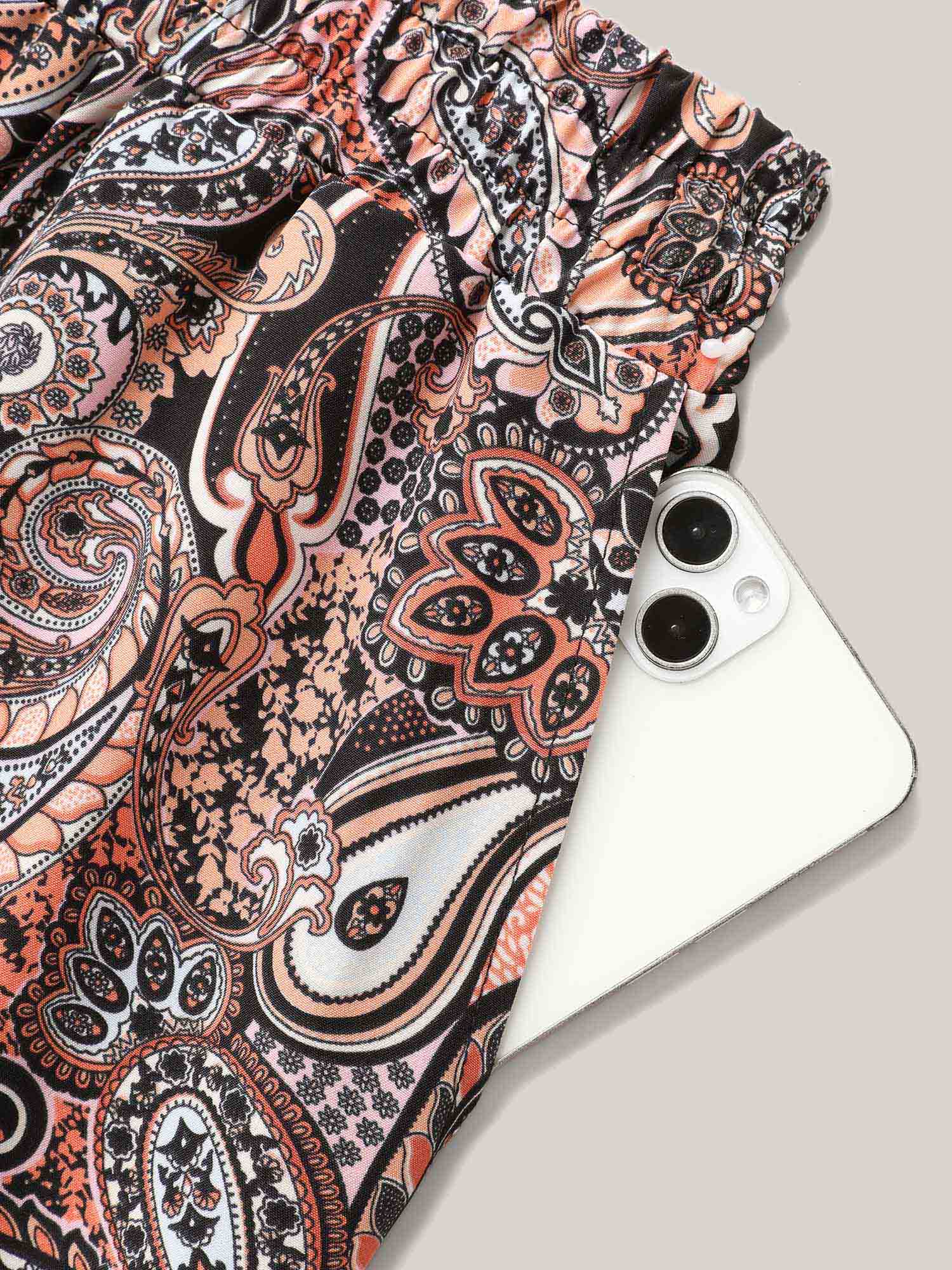 Paisley Print Drawstring Wide-Leg Pants