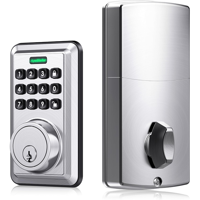 Keyless Entry Door Lock with Keypad - Electronic Keypad Deadbolt - Keyed Entry, Auto Lock, Anti-Peeking Password - Electronic Door Lock - Easy Installation - Satin Nickel -ApeStellar