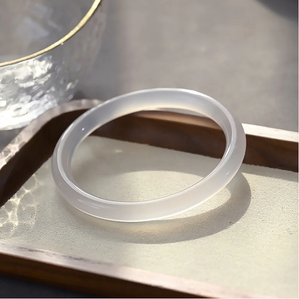 Ice White Jade Bangle Natural Chalcedony 8mm Round Women's Bracelets Fine Jewelry Accessories Gifts For Girlfriend Free shipping