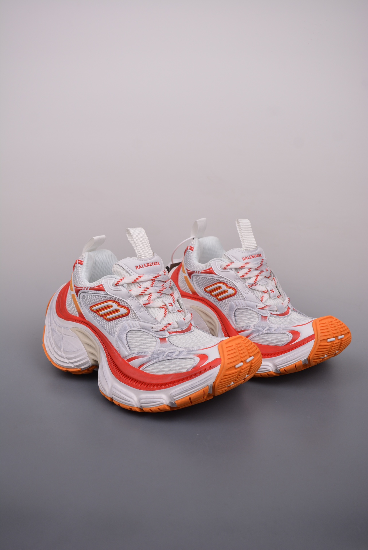 BALENCIAGA Cargo Sneaker 10XL Orange and White Distressed