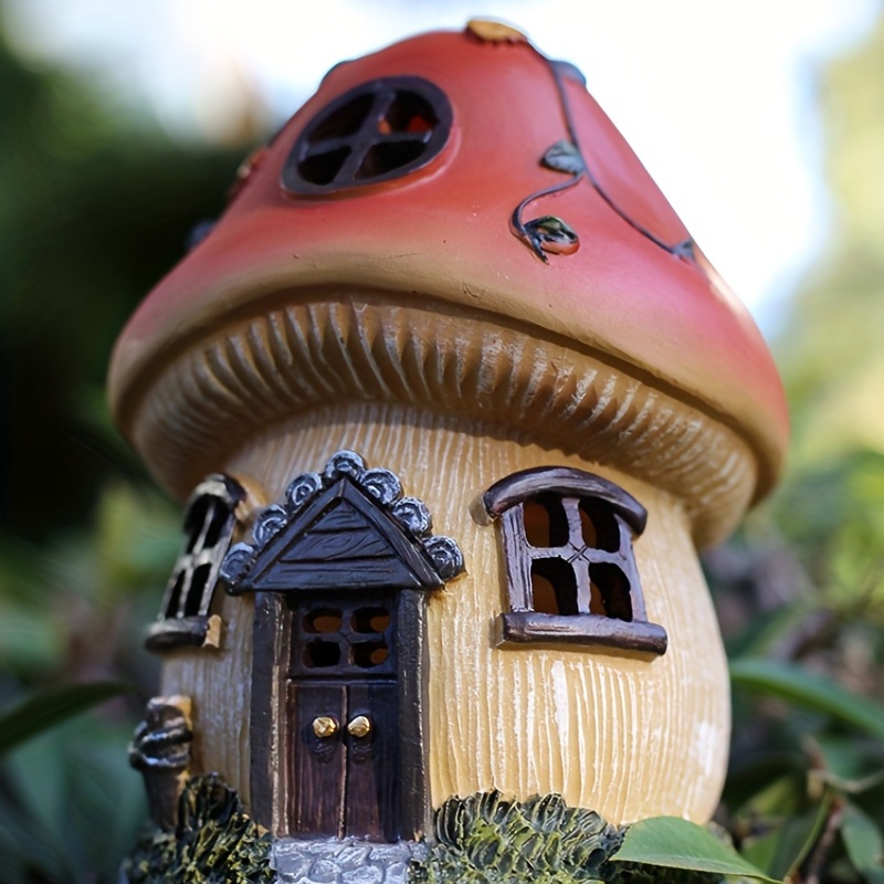 1pc Solar Fairy Garden House Adorable Mushroom Cottage Cute Garden Statues Decor Miniature Figurine Sculpture Yard Pot Backyard Ornaments Decoration Gift