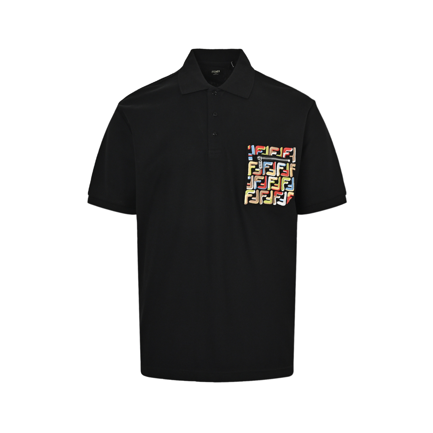 Fendi FF embroidered pocket zipper Polo short sleeve