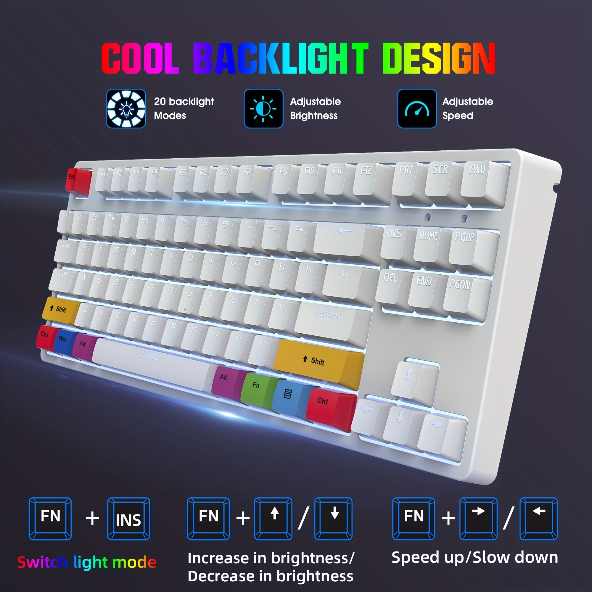 Compact 87-Key Mechanical Gaming Keyboard with Red Switches & Custom PBT Dye Sublimation Keycaps
