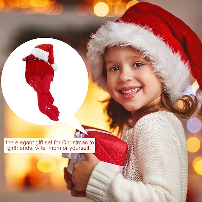 🐦🐦Christmas decoration red feather fake bird (with clip)
