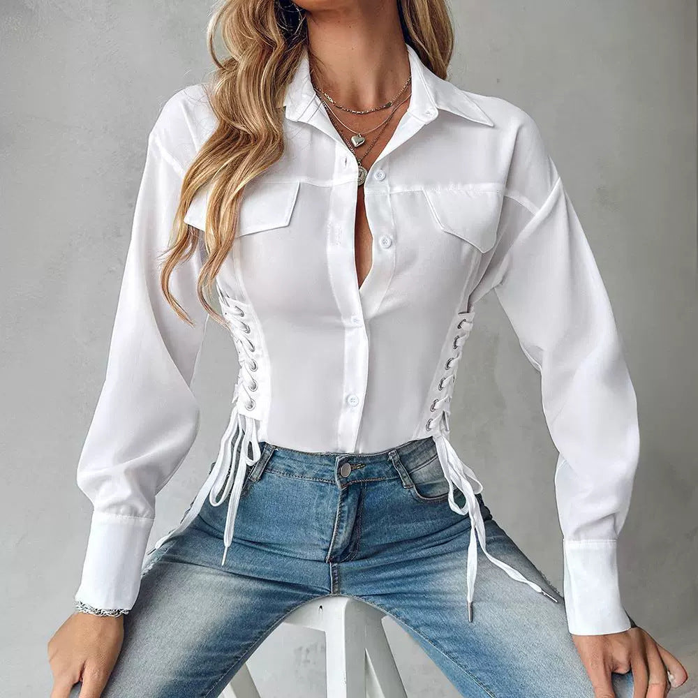 Slim White Top for Women Side Strap Design