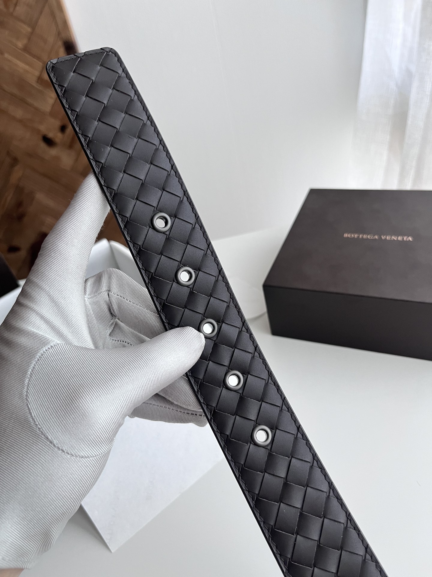 Bottega Veneta intreccio woven cowhide double-sided belt width 4.0cm