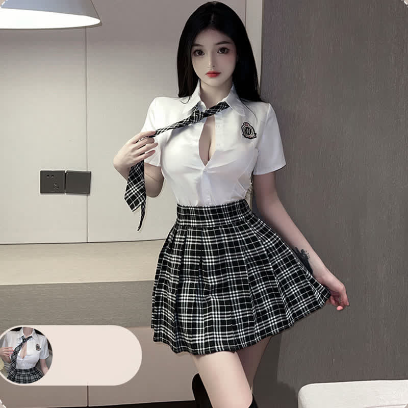 Cosplay JK Uniform Lattice Lingerie Stockings Set