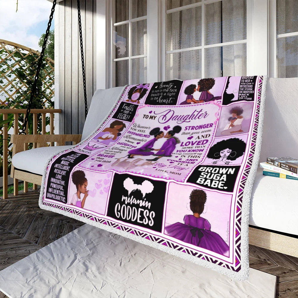 To My Daughter, Love Mom, Black Woman, Purple version Sofa Throw Blanket