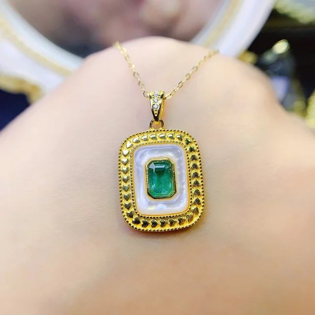 Emerald Silver 925 Jewelry Women's Gem Pendant 925 Sterling Silver Women's Luxury Necklace Christmas Shipping Free