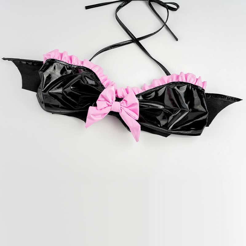 Cosplay Little Devil Colorblock PU Bikini Lingerie Set