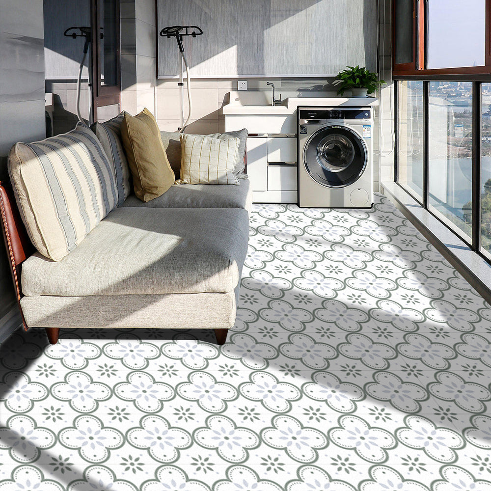 Light Green Flower Peel and Stick Vinyl Floor Tile Sticker