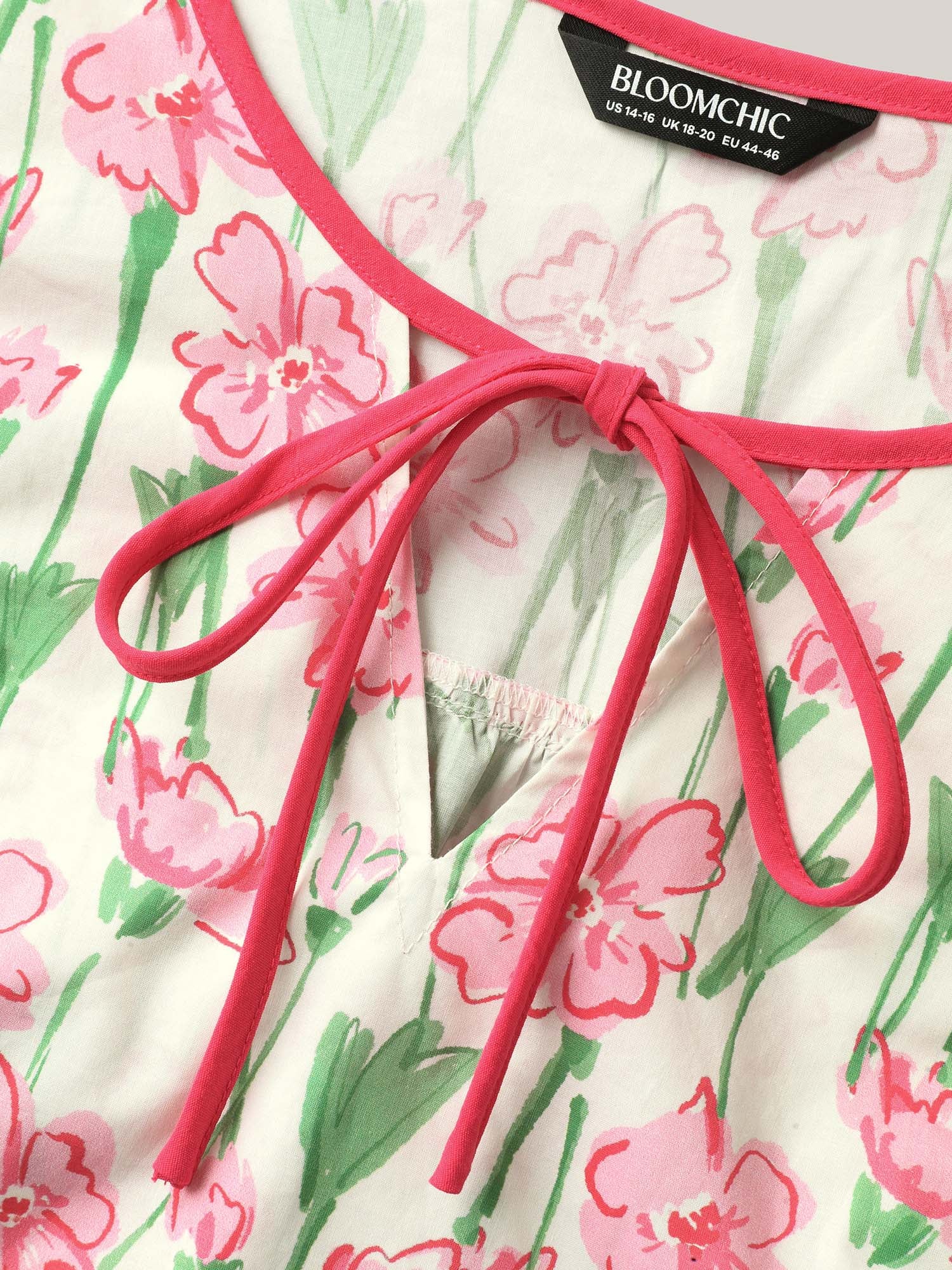 Blushing Floral Print Seamed Contrast Blouse