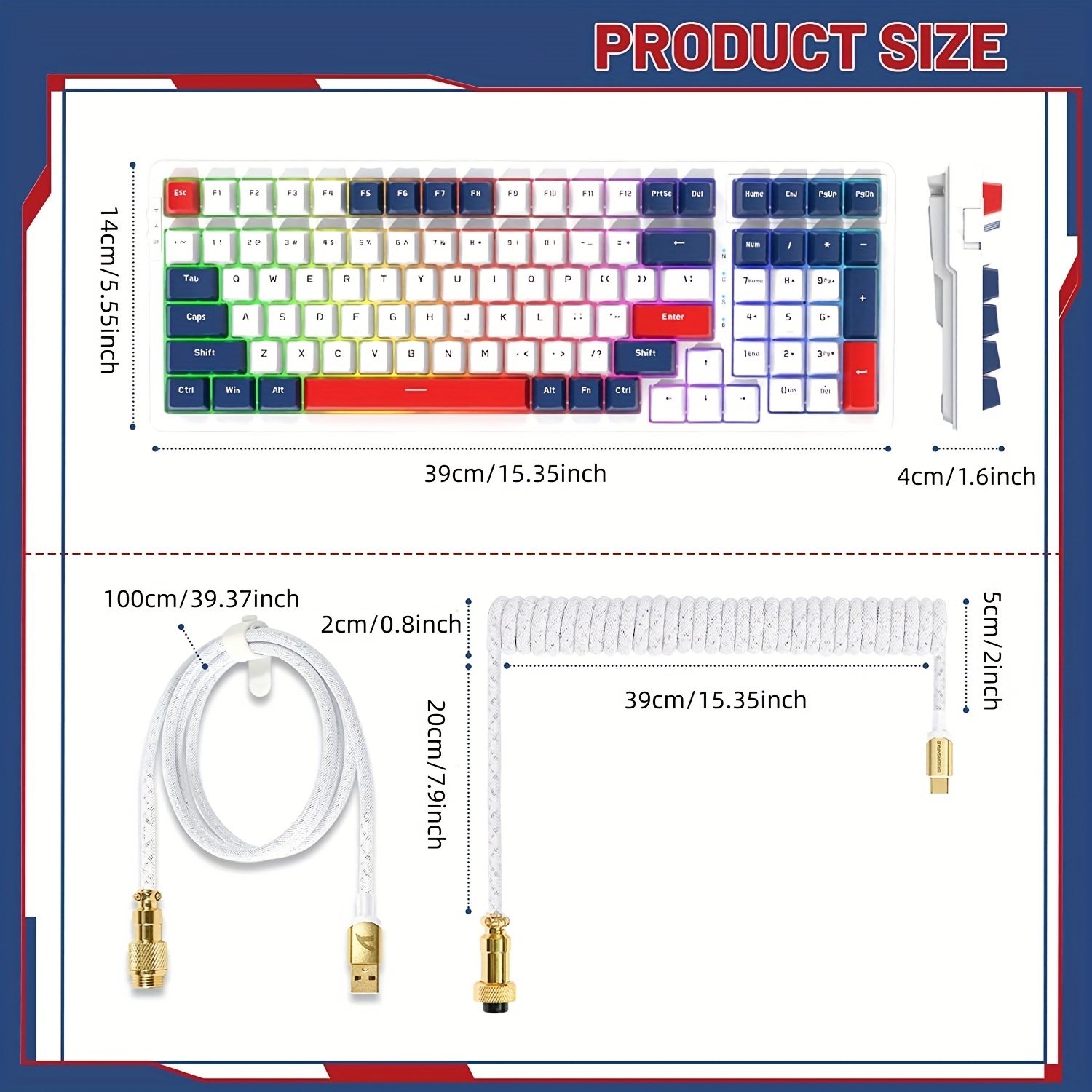 Yacht Blue K98 96% Wireless Mechanical Keyboard - Tri-Mode BT5.0/2.4G/USB-C 100 Keys, Hot-Swappable RGB & Coiled Cable for MAC, Windows & Android