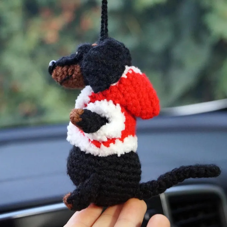 Crocheted Dachshund Car Mirror Decor