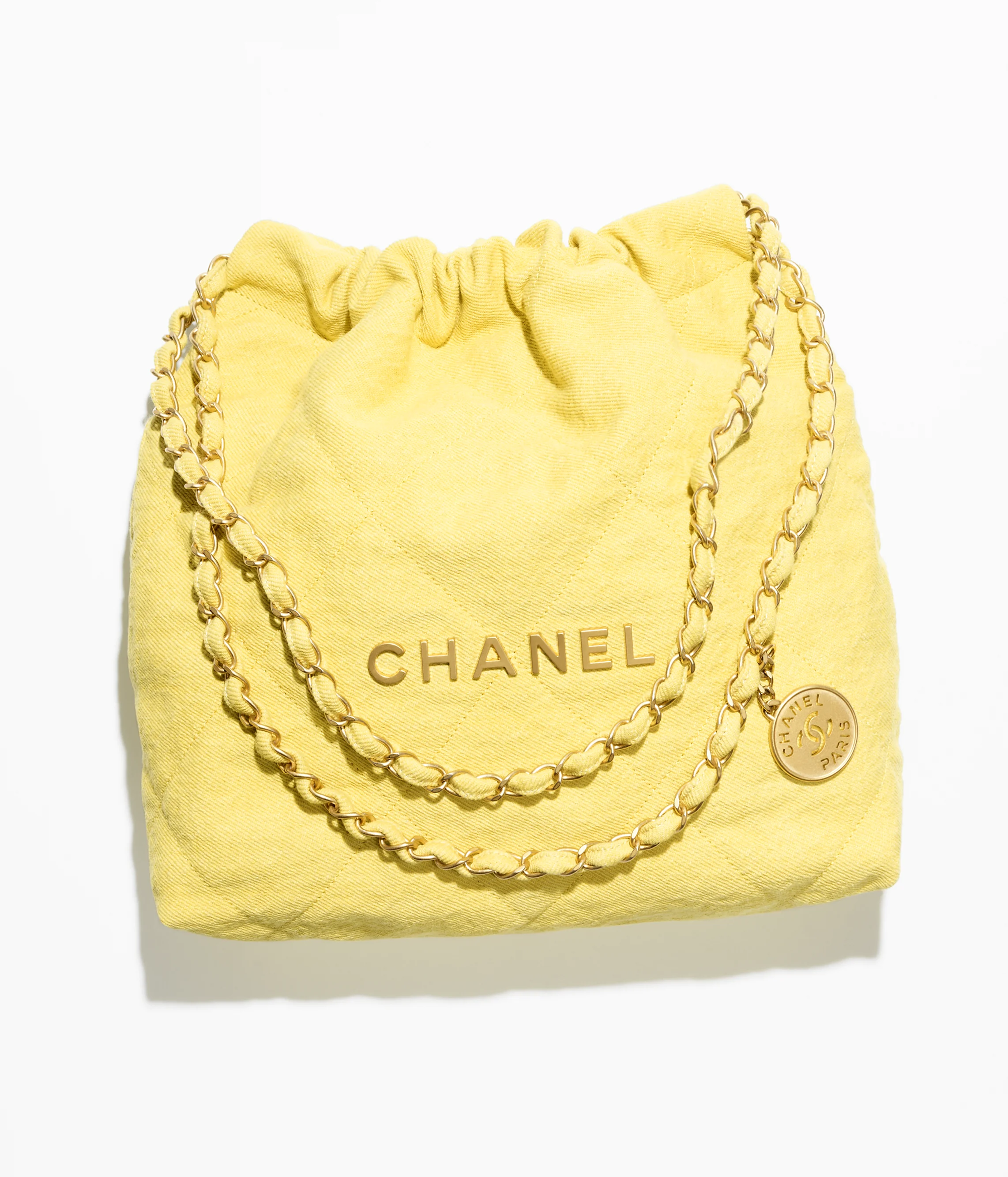CHANEL 22 Small Top Handle Bag Shiny Calfskin & Gold-Tone Metal Yellow