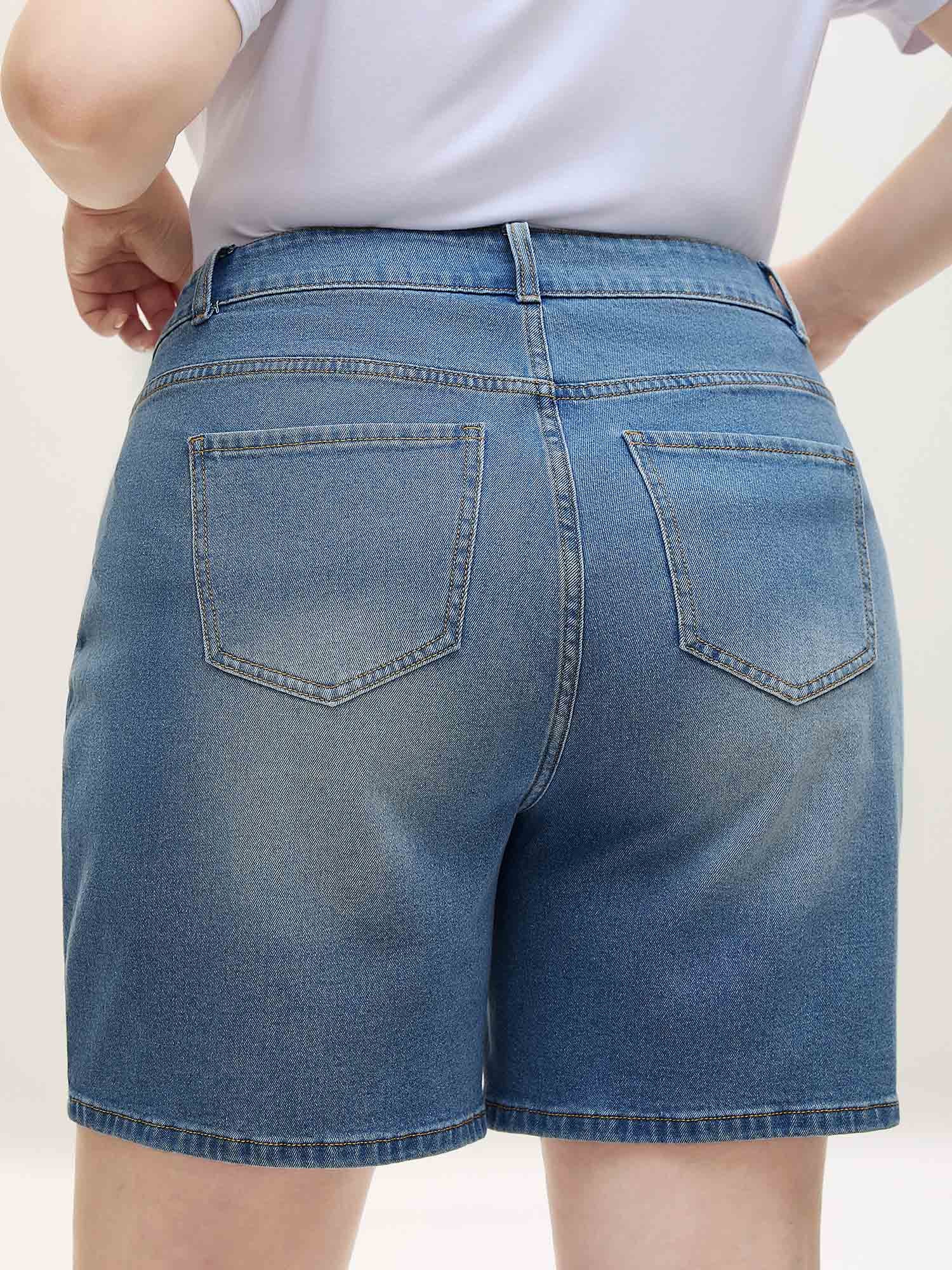 Overlap Whiskered Wash Straight Denim Shorts