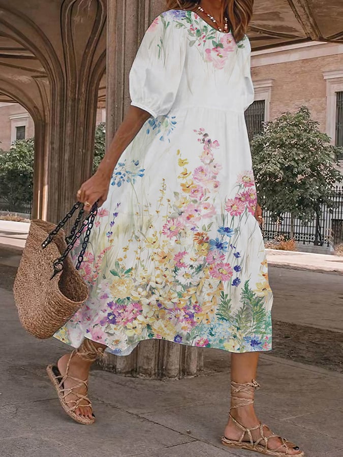 Women's Art Floral Print Casual Dress