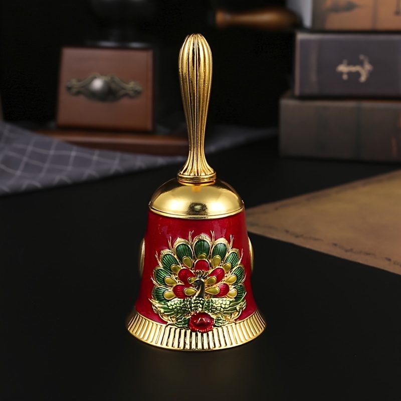 🦚🔔Handmade Peacock & Floral Antique Handbells – Vintage-Inspired Metal Bells