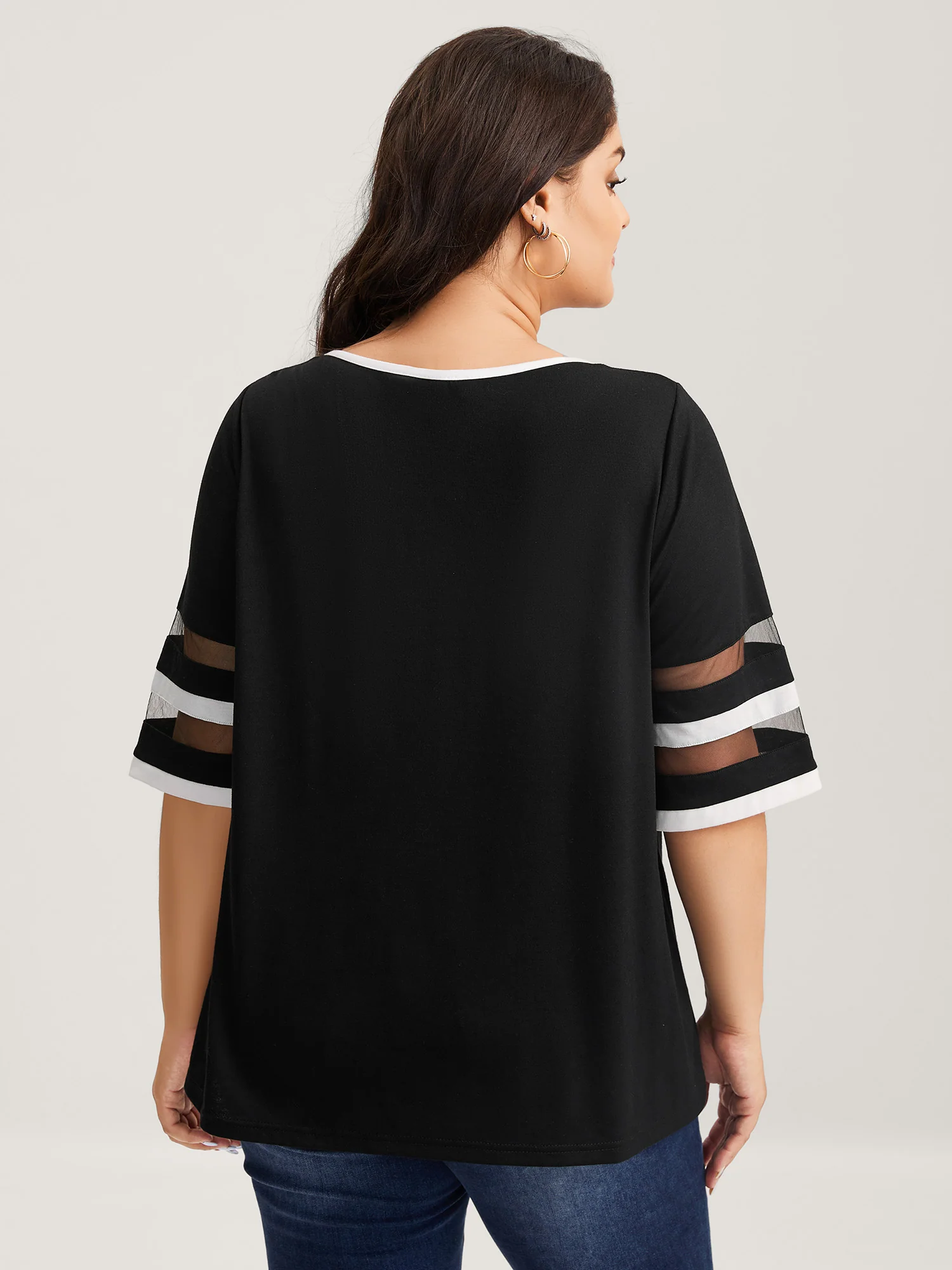 Stretchy Color Block Plain Knit Top