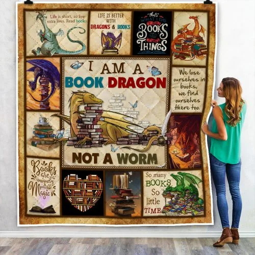 I Am A Book Dragon Quilt Blanket