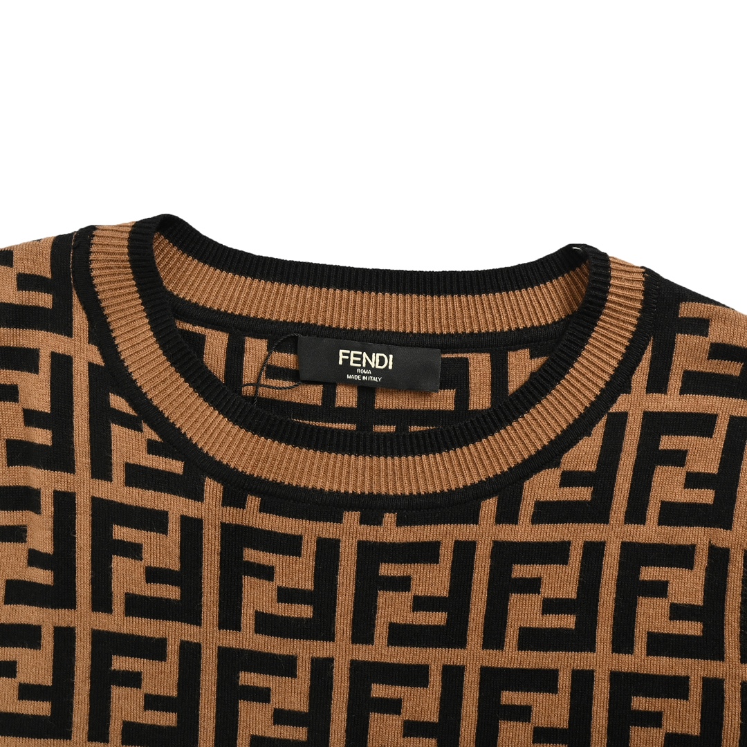 Fendi 24Fw classic double F all-over logo crew neck wool knit sweater