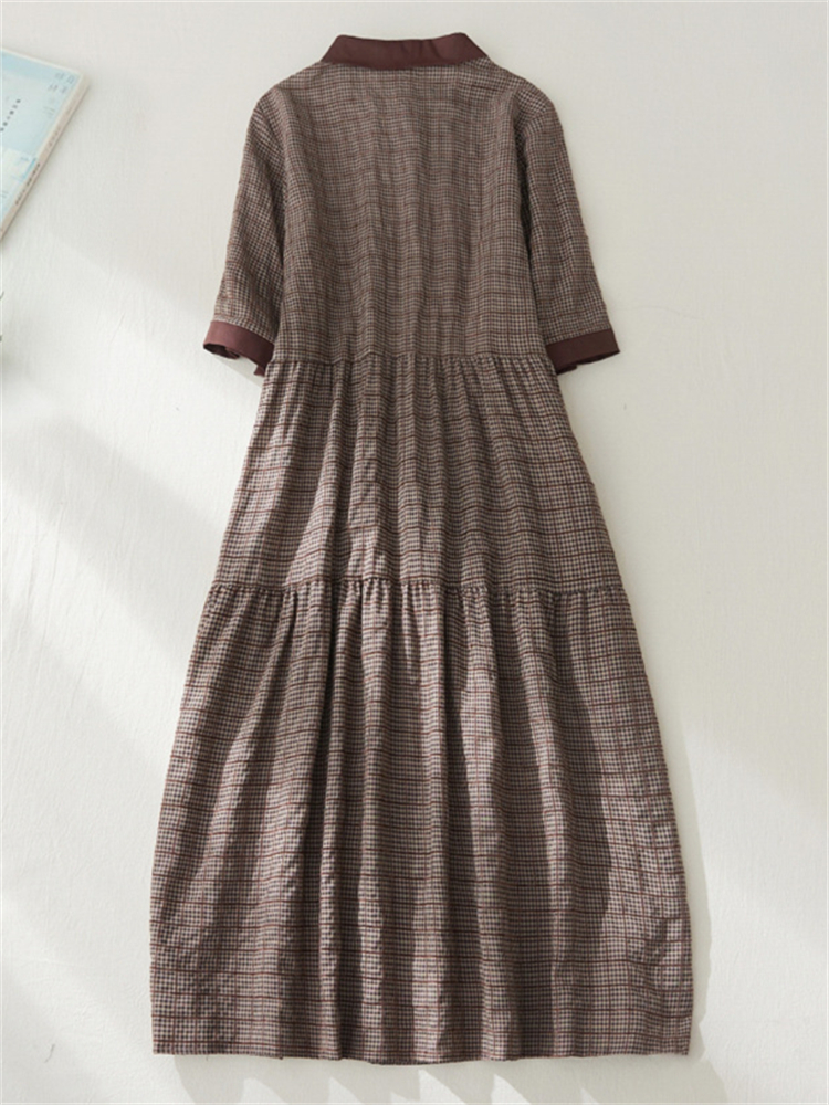 Vintage Plaid Ruffle Tiered Maxi Dress