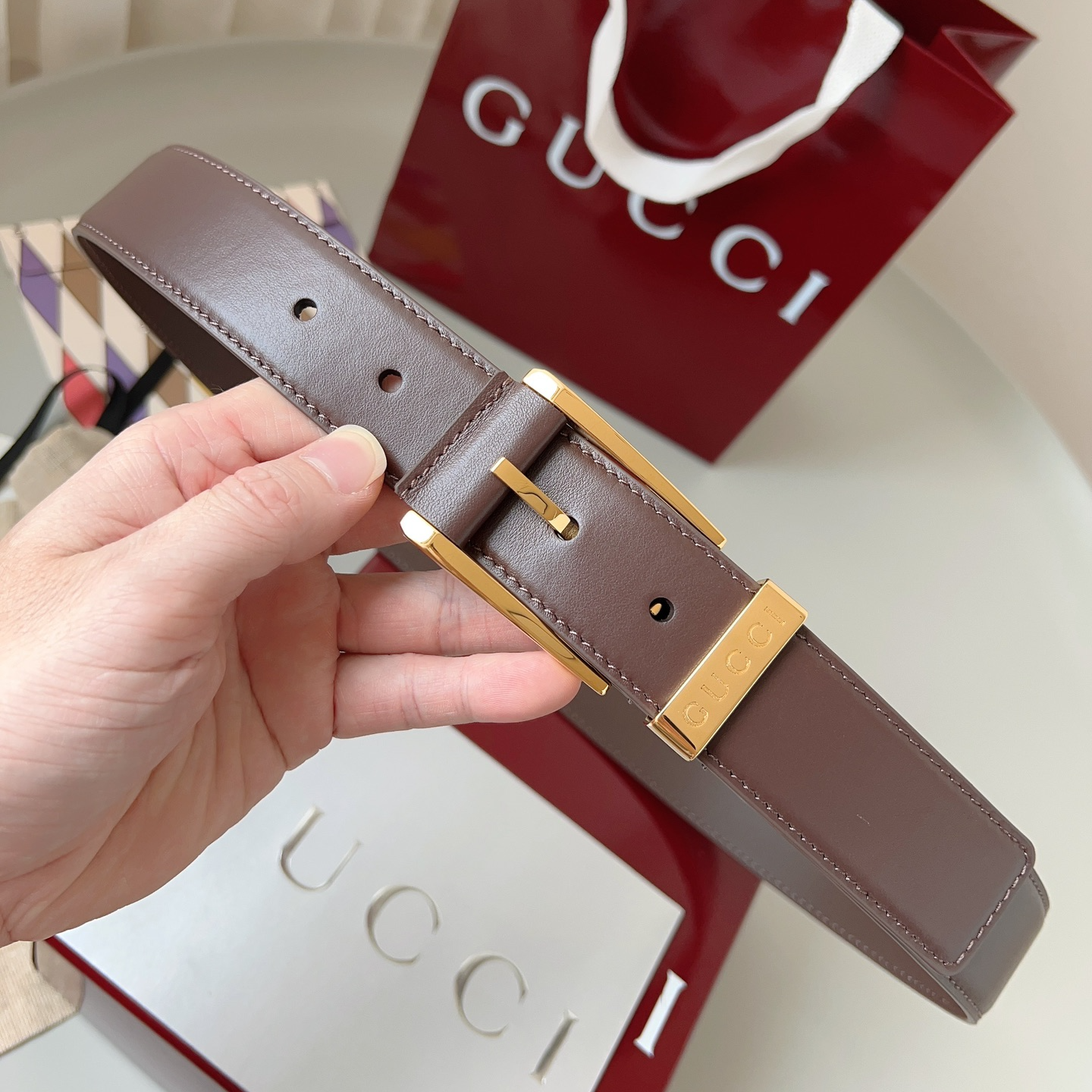 Gucci pin buckle leather belt 3.5cm wide