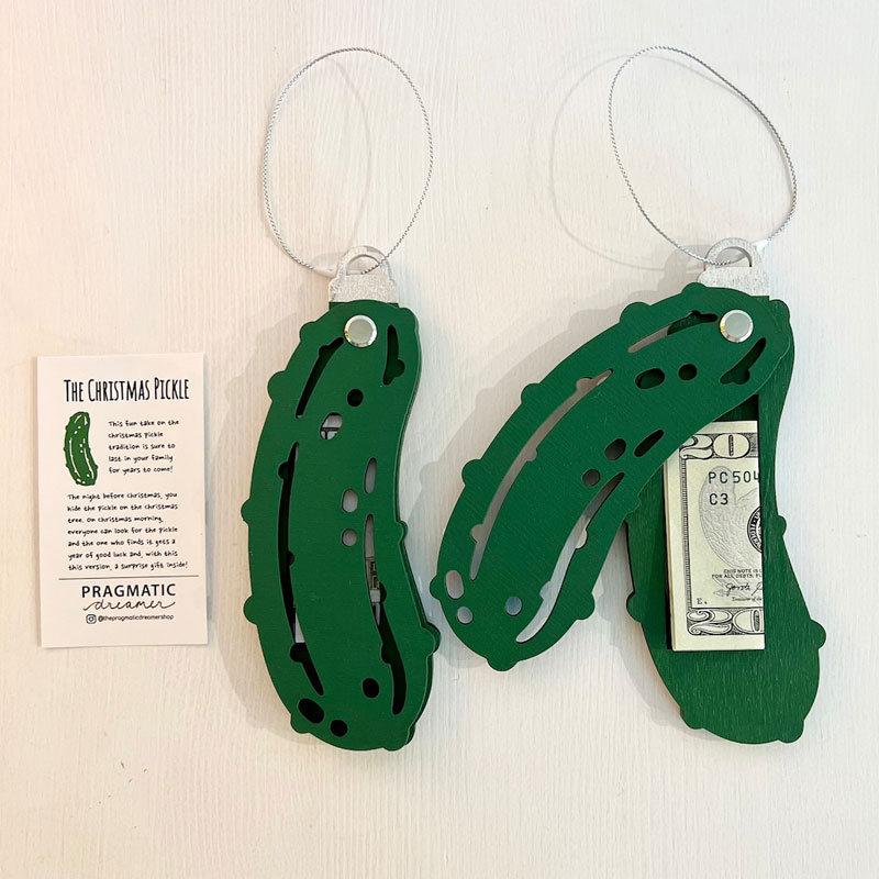 Christmas Pickle Ornament - Cash Gift Storage