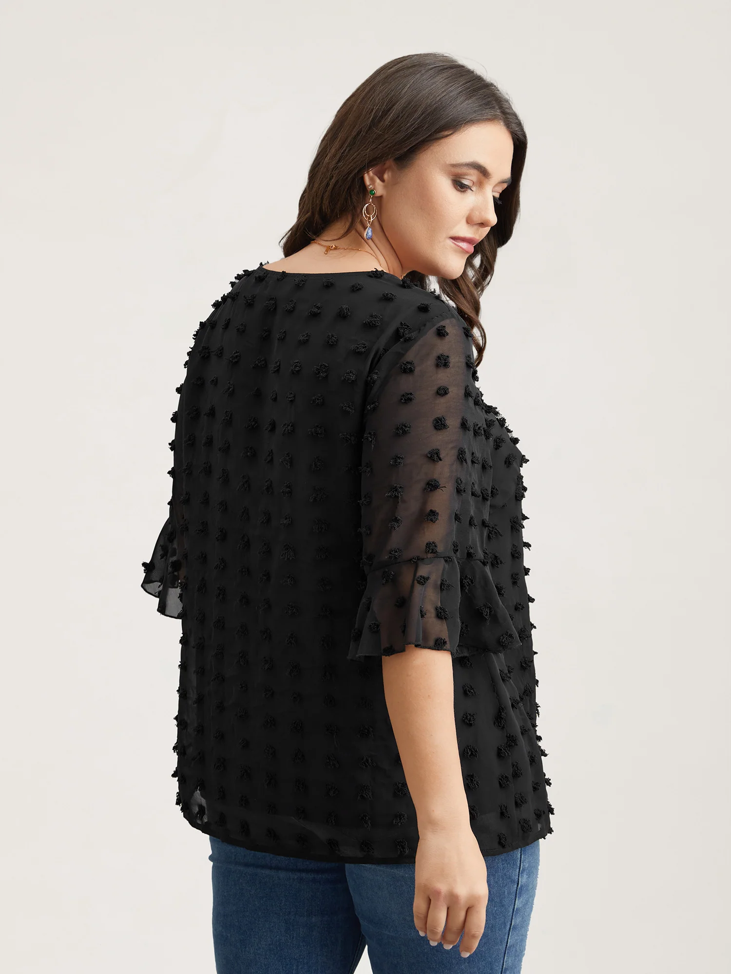 Chiffon Polka Dot Round Neck Shirt