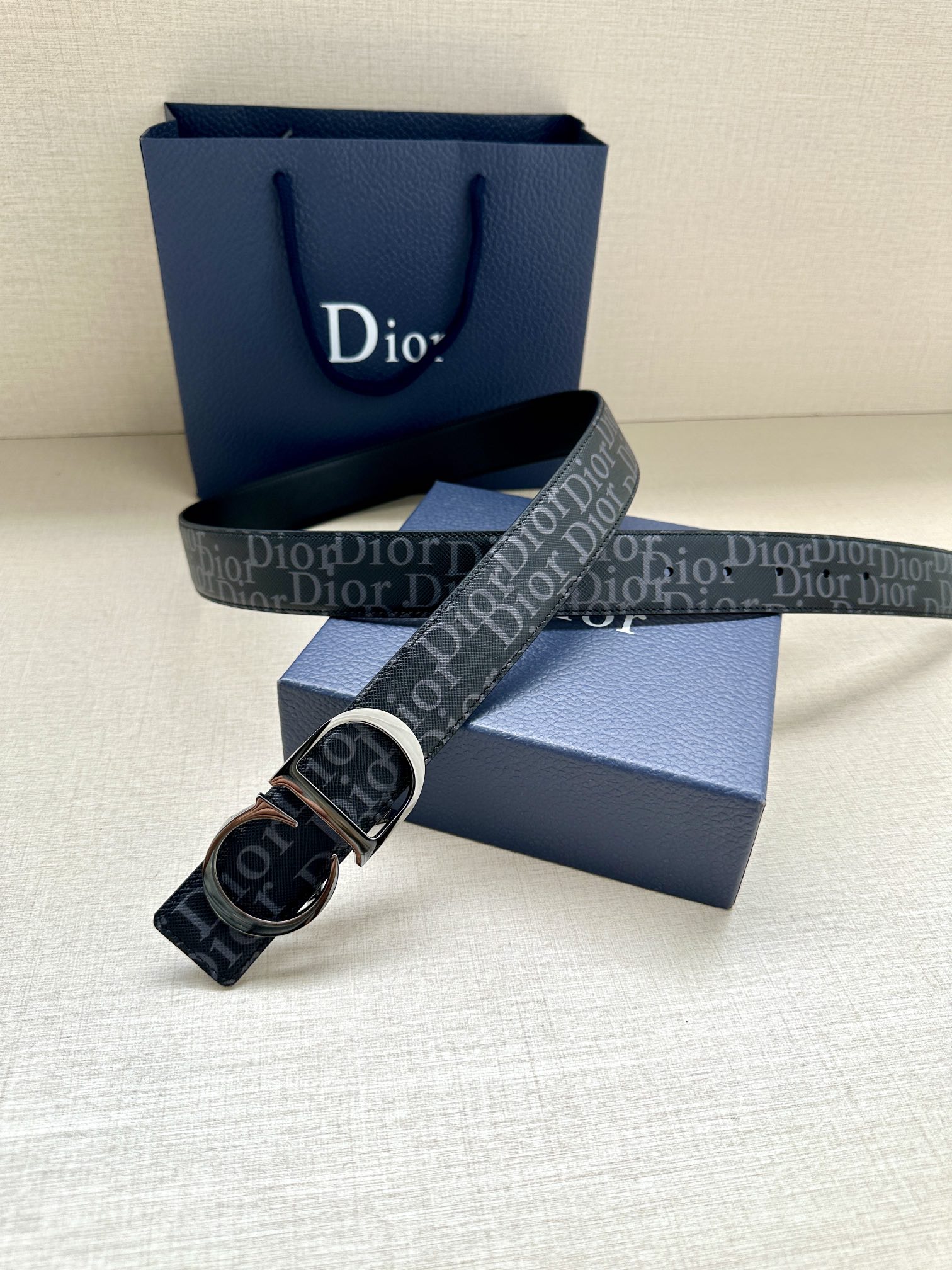 Dior Oblique Galaxy printed leather belt 3.5CM wide