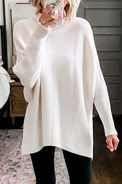 Heididress Solid Turtleneck Ribbed Knit Tunic Sweater