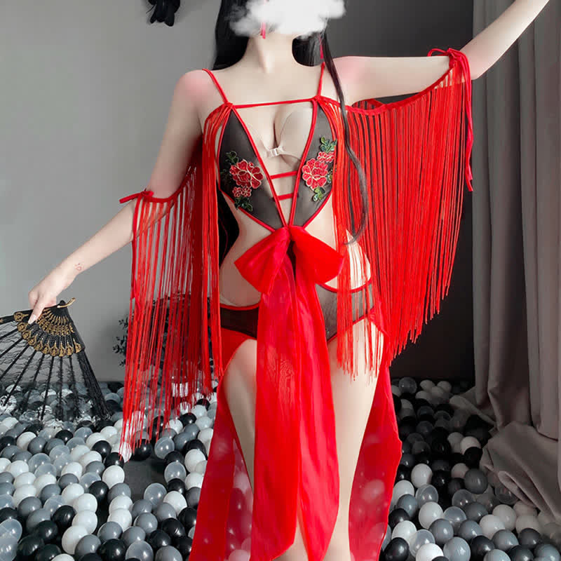 Vintage Han Costume Hollow Out Fringed Jumpsuit Lingerie