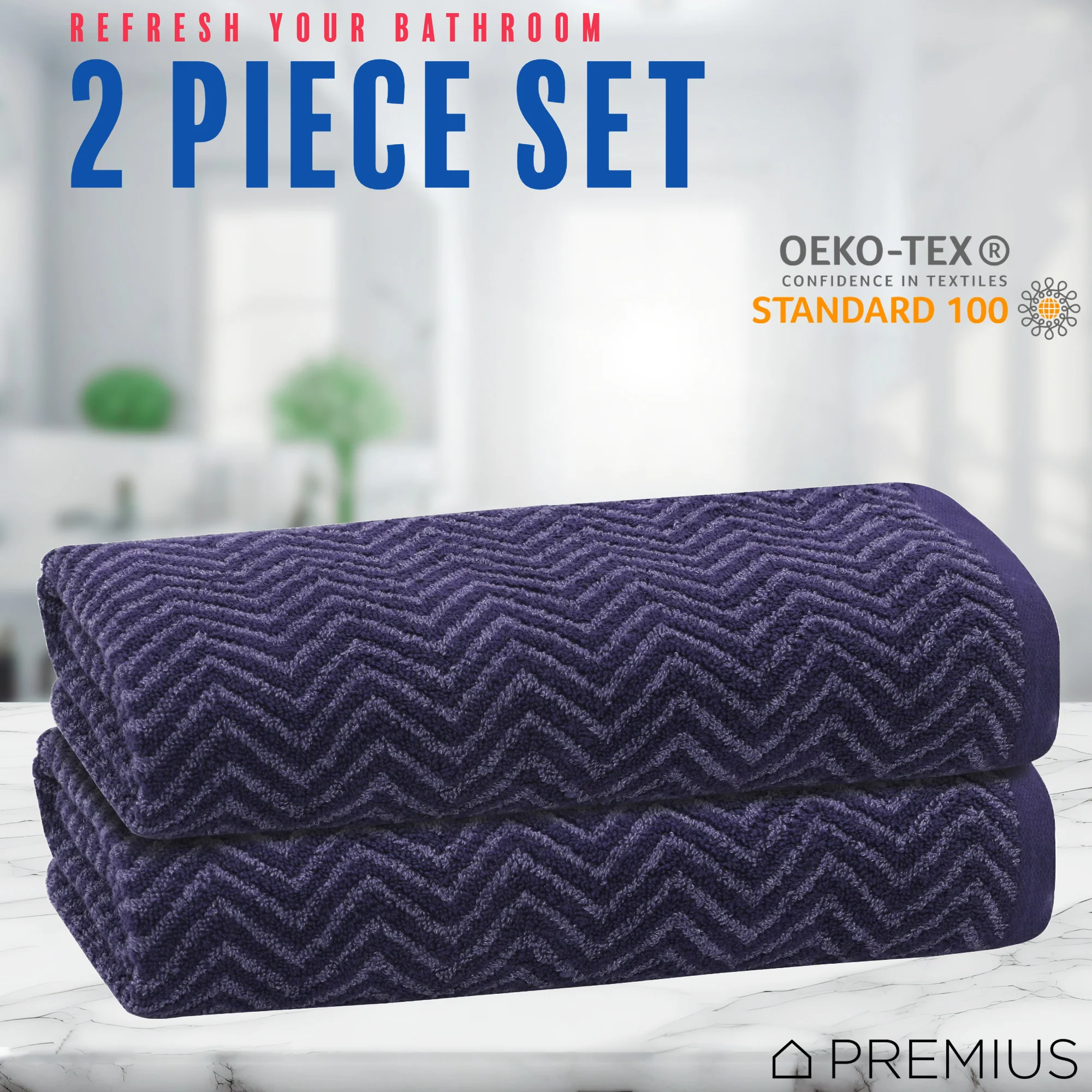 PREMIUS 2 Pack Chevron 100% Cotton Yarn Dyed Bath Sheet Towel, 32x64 Inches