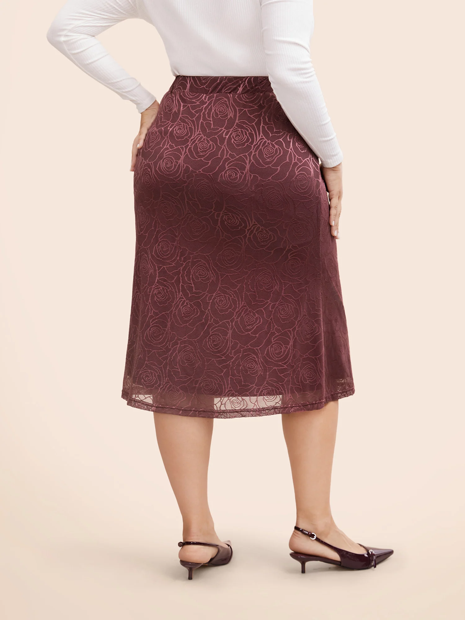 Floral Textured Mesh Elastic Waist Skirt