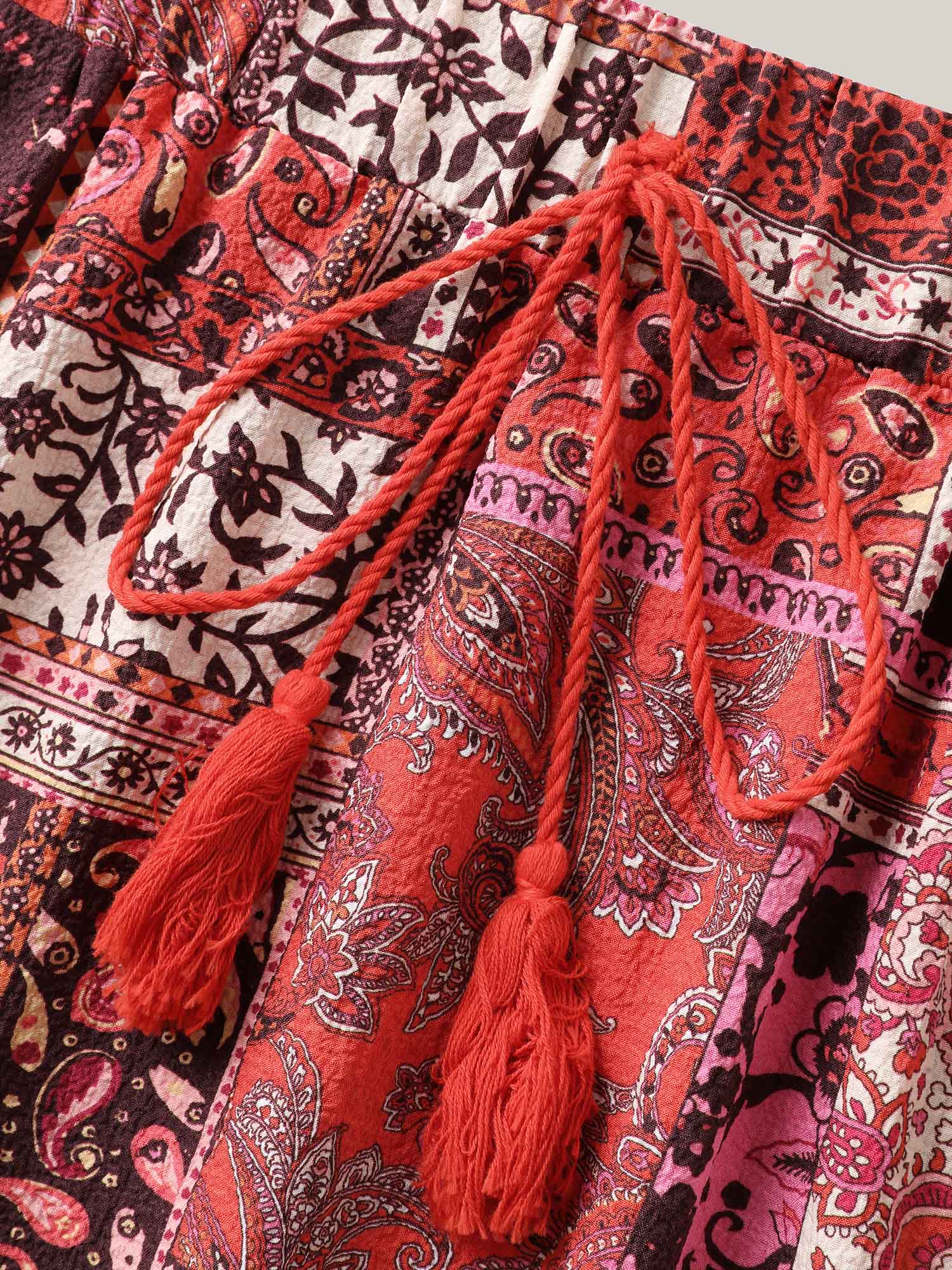 Geometric Collage Waist-Tie Maxi Skirt