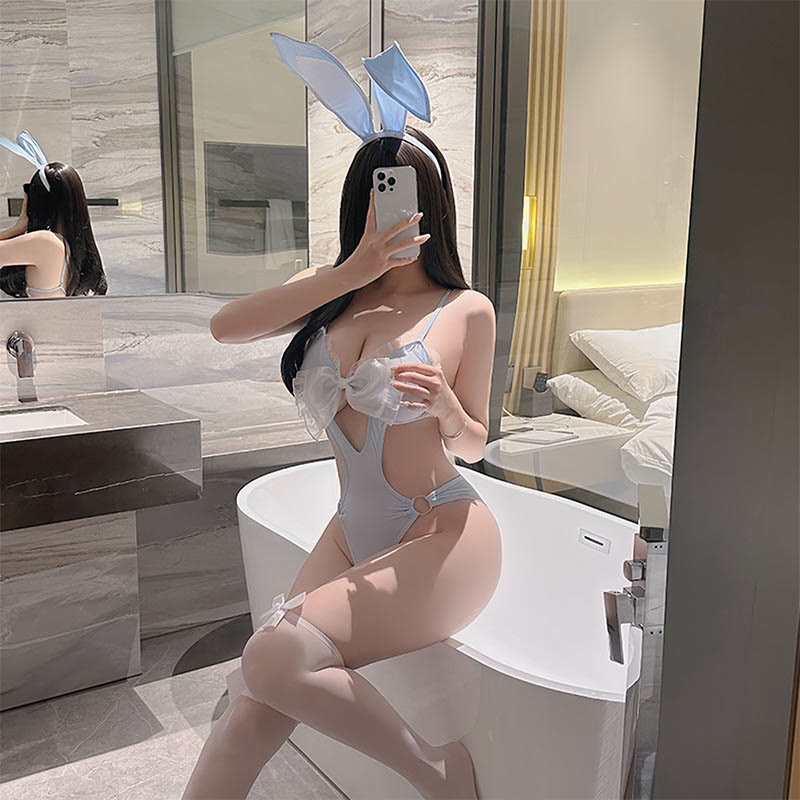 Cosplay Bunny Lace Bowknot Hollow Jumpsuit Lingerie