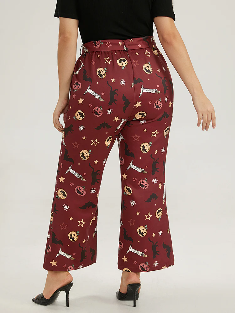 Halloween Graphic Belted Flare Leg Pants